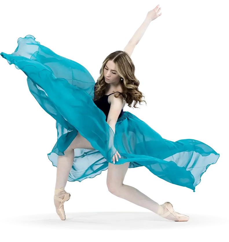 The dance company dancer and a blue flowing dress